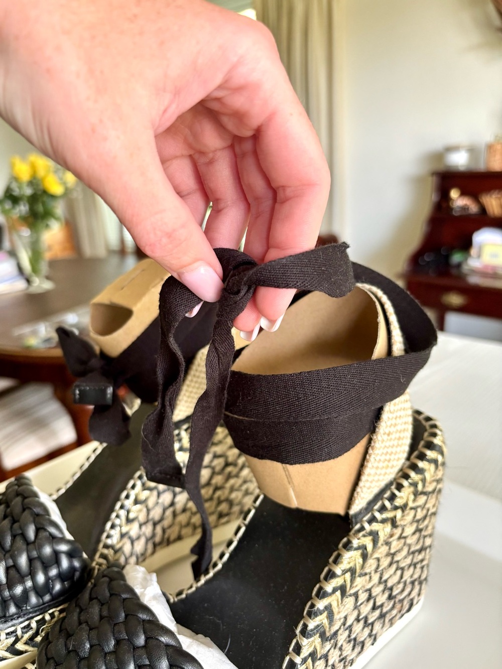 NEW Vince Camuto Black Braided Espadrille Wedge Sandals | Ankle Wrap | size 8 - Picture 8 of 8
